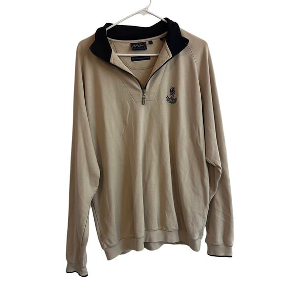 Bobby Jones Players Men’s 1/4 Zip Beige Sweatshirt Size L 100% Peruvian Cotton - Picture 1 of 11